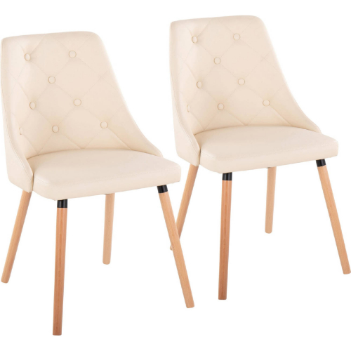 Giovanni Dining Accent Chair in Natural Wood & Cream Leatherette (Set of 2)